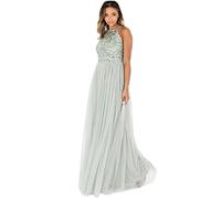 Maya Deluxe Green Lily Embellished Halter Neck Maxi Dress, Vestito per Damigella d’Onore Donna, Green Lily, 28