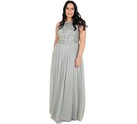Maya Deluxe Donna per Damigella d'Onore, Maxi Abito con Scollo all'Americana E Paillettes Vestito d’Onore, Giglio Verde, 36