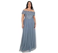 Maya Deluxe Ladies Bardot Dress Women Maxi Embellished Hight Empire Waist Sleeveless Tulle for Wedding Guest Prom Graduation Vestito per Damigella d’Onore, Blu Polvere, 42 Donna