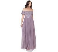 Maya Deluxe Ladies Bardot Dress Women Maxi Embellished Hight Empire Waist Sleeveless Tulle for Wedding Guest Prom Graduation Vestito per Damigella d’Onore, Lilla Moody, 50 Donna