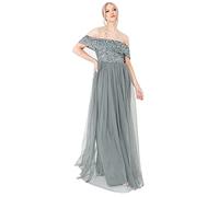 Maya Deluxe Ladies Bardot Dress Women Maxi Embellished Hight Empire Waist Sleeveless Tulle for Wedding Guest Prom Graduation Vestito per Damigella d’Onore, Verde Nebbia, 48 Donna