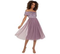 Maya Deluxe Ladies Bardot Dresses Women Midi High Empire Waist Sequins Embellished Formal Evening for Wedding Guest Vestito per Damigella d’Onore, Moody Lilac, 16 Donna