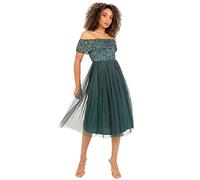 Maya Deluxe Ladies Bardot Dresses Women Midi High Empire Waist Sequins Embellished Formal Evening for Wedding Guest Vestito per Damigella d’Onore, Emerald Green, 24 Donna