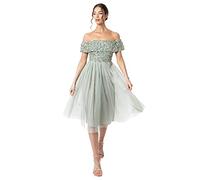 Maya Deluxe Ladies Bardot Dresses Women Midi High Empire Waist Sequins Embellished Formal Evening for Wedding Guest Vestito per Damigella d’Onore, Giglio Verde, 48 Donna