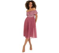 Maya Deluxe Ladies Bardot Dresses Women Midi High Empire Waist Sequins Embellished Formal Evening for Wedding Guest Vestito per Damigella d’Onore, Desert Rose, 18 Donna