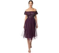 Maya Deluxe Ladies Bardot Dresses Women Midi High Empire Waist Sequins Embellished Formal Evening for Wedding Guest Vestito per Damigella d’Onore, Bacca, 48 Donna
