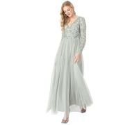 Maya Deluxe Ladies Maxi Dress Women with Long Sleeves V Neckline Plunging Sequin Embellished for Wedding Guest Bridesmaid Prom Vestiti, Green Lily, 40 da Donna