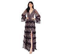 Maya Deluxe Ladies Womens Maxi Dress V Neckline Sequin with Ruffle Empire Waist Slit Split for Prom Ball Bridesmaid Wedding Guest, Vestiti,