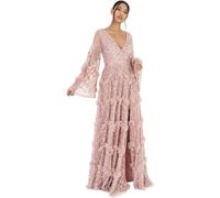 Maya Deluxe Ladies Womens Maxi Dress V Neckline Sequin with Ruffle Empire Waist Slit Split for Prom Ball Bridesmaid Wedding Guest, Vestiti da Donna, Frosted Pink,