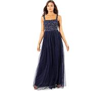 Maya Deluxe Ladies Womens Maxi Dress Wide Straps Sleevless Square Neckline Embellished for Wedding Guest Prom Vestito da Damigella d'Onore, Navy, 56 da Donna