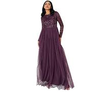Maya Deluxe Maxi Abito A Maniche Lunghe con Abbellimento Maya Vestito per Damigella d’Onore Donna