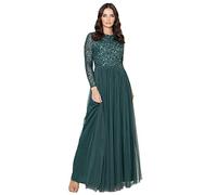 Maya Deluxe Maxi Abito a Maniche Lunghe con abbellimento Maya Vestito per Damigella d’Onore, Smeraldo, 42 Donna