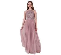 Maya Deluxe Donna per Damigella d'Onore, Maxi Abito con Scollo all'Americana E Paillettes Vestito d’Onore, Frosted Pink, 40
