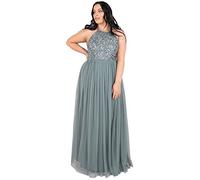 Maya Deluxe Donna per Damigella d'Onore, Maxi Abito con Scollo all'Americana E Paillettes Vestito d’Onore, Verde Nebbia, 36