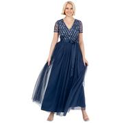 Maya Deluxe Maxi Abito da Donna a Treccia con Scollo a V Abito da Ballo Maniche Corte Lungo Elegante Stile Impero Vita con Cintura Blu Navy Francese Taglia 26, Marina Francese, 58