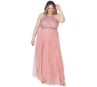 Maya Deluxe Maxi Abito da Donna, con Scollo all'Americana e Paillettes, per Ballo di fine Anno, Laurea e Matrimonio Vestito per Damigella d’Onore, Fiore, 42