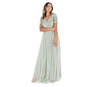 Maya Deluxe Maxi Abito Impreziosito con Scollo a V Blu Polveroso Vestito per Damigella d?Onore, Verde, 46 EU Donna