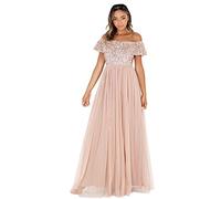 Maya Deluxe Maxi Abito Maya Bardot Vestito per Damigella d’Onore, Tortora Blush, 46 Donna