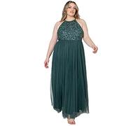 Maya Deluxe Donna per Damigella d'Onore, Maxi Abito con Scollo all'Americana E Paillettes Vestito d’Onore, Verde Smeraldo, 36