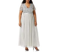 Maya Deluxe Maxi Dress for Women Ladies Bridesmaid V-Neck Ball Gown Short Sleeves Long Elegant Empire Waist Wedding Vestito, Grigio Chiaro, 50 Donna