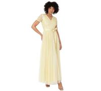 Maya Deluxe Maxi Dress for Women Ladies Bridesmaid V-Neck Ball Gown Short Sleeves Long Elegant Empire Waist Wedding, Vestito per Damigella d’Onore Donna, Lemon,