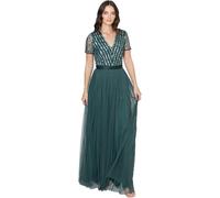 Maya Deluxe Maxi Dress for Women Ladies Bridesmaid V-Neck Plus Size Ball Gown Short Sleeves Long Elegant Empire Waist Vestito per Damigella d’Onore, Emerald Green, 42 Donna