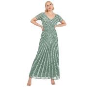 Maya Deluxe Maxi Womens Ladies Embellished Sequin Dress Long Short Sleeve V Neck High Empire Waist a Cut Shiny Prom Wedding Vestito per Damigella d’Onore, Deep Mint, 34 Donna