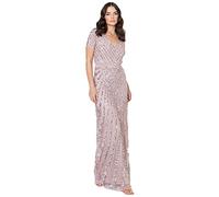 Maya Deluxe Maxi Womens Ladies Embellished Sequin Dress Long Short Sleeve V Neck High Empire Waist A Cut Shiny Prom Weddin Vestito per Damigella d’Onore, Frosted Pink, 10 Donna
