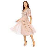 Maya Deluxe Maya Abito Midi Impreziosito Manica Flutter Corta Vestito per Damigella d’Onore, Blush, 54 Donna