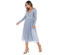 Maya Deluxe Maya Deluxe Abito Longuette da Donna, A Maniche Lunghe, Scollo A V, con Paillettes Impreziosite da Laurea Vestito per Damigella d’Onore Donna