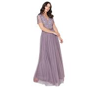 Maya Deluxe Maya Deluxe Maxi Dress for Women Ladies Braidesmaid V-neck Plus Size Ball Gown Short Sleeves Long Elegant Empire Waist, Vestito per damigella d’onore Donna, Moody Lilac, 26