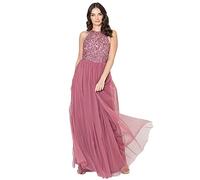 Maya Deluxe Womens Ladies Bridesmaid Maxi Dress Halter Neck Sequin Embellished Prom Graduation Wedding Vestito per Damigella d’Onore, Desert Rose, 42 Donna