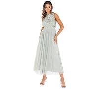 Maya Deluxe Midaxi Abito da Donna Senza Maniche Paillettes High Empire Waist Tulle Impreziosito per Matrimonio ospite Palla Vestito per Damigella d’Onore, Giglio Verde, 52