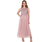 Maya Deluxe Midaxi Abito da Donna Senza Maniche Paillettes High Empire Waist Tulle Impreziosito per Matrimonio ospite Palla Vestito per Damigella d’Onore, Rosa Satinato, 40