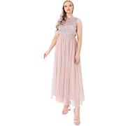 Maya Deluxe Midaxi Abito da Donna Senza Maniche Paillettes High Empire Waist Tulle Impreziosito per Matrimonio ospite Palla Vestito per Damigella d’Onore, Rosa Satinato, 52