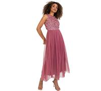 Maya Deluxe Midaxi Dress Women Ladies Sleeveless Sequins High Empire Waist Tulle Embellished for Wedding Guest Ball Vestito per Damigella d’Onore, Desert Rose, 6 Donna