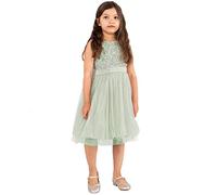 Maya Deluxe Midi Dress for Girls Sequins Embellished Party Tutu Bridesmaids Wedding with Belt Bow Vestito, Giglio Verde, 7-8 Anni Bambina