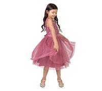Maya Deluxe Midi Dress for Girls Sequins Embellished Party Tutu Bridesmaids Wedding with Belt Bow Vestito, Rosa del Deserto, 5-6 Anni Bambina
