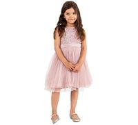 Maya Deluxe Midi Dress for Girls Sequins Embellished Party Tutu Bridesmaids Wedding with Belt Bow Vestito, Rosa Satinato, 3-4 Anni Bambina