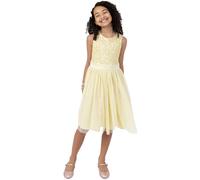 Maya Deluxe Midi Dress for Girls Sequins Embellished Party Tutu Bridesmaids Wedding with Belt Bow, Vestito Bambina, Lemon,