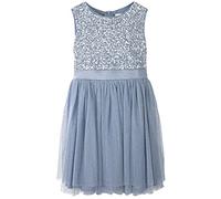 Maya Deluxe Midi Dress for Girls Sequins Embellished Party Tutu Bridesmaids Wedding with Belt Bow Vestito, Blu Polvere, 5-6 Anni Bambina