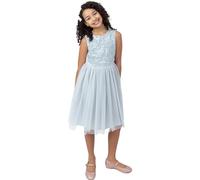 Maya Deluxe Midi Dress for Girls Sequins Embellished Party Tutu Bridesmaids Wedding with Belt Bow Vestito, Ice Blue, 3-4 Anni Bambina