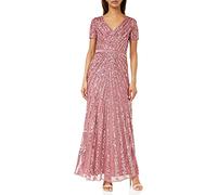 Maya Deluxe Pailletten Maxi Abendkleid Elegant für Hochzeit V-Ausschnitt A-linien-schnitt Brautjungfernkleid Vestito da Damigella d'Onore, Desert Rose, 44 da Donna