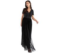Maya Deluxe Robe de Soirée Femme Maxi, à Manches Courtes, Taille Empire, Robe Demoiselle d'Honneur, pour Bal, Mariages, Vestito per Damigella d’Onore Donna, Noir,