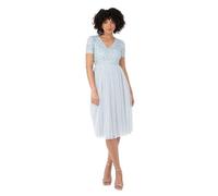 Maya Deluxe Robe de Soirée Midi Ornée D'un col en V À Manches Courtes pour Bal de Fin D'année, Mariage, Vestito per Damigella d’Onore Donna, Bleu Clair,