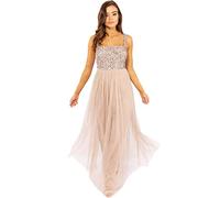 Maya Deluxe Maxi Abito da Donna con Spalline Larghe Senza Maniche E Scollo Quadrato Impreziosito per Matrimoni E Balli Sposa, Taupe Blush, 56