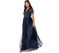 Maya Deluxe V Neckline Embellished Maxi Dress Vestito per Damigella d’Onore, Navy, 28 Donna