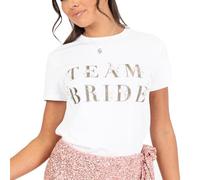 Maya Deluxe Women's Crewneck T-Shirt Short Sleeve Floral Embroidered Cotton Team Bride Hen Do Bridal Party Bridesmaid Accessories, White