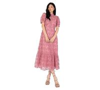 Maya Deluxe Women's Embroidered Dress for Ladies Sequin Embellished Midaxi Floral High Neck Wedding Guest Ball Evening Cocktail Vestito, Pink, 46 Donna