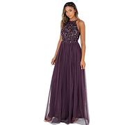 Maya Deluxe Womens Ladies Bridesmaid Maxi Dress Halter Neck Sequin Embellished Prom Graduation Wedding Vestito per Damigella d’Onore, Berry, 56 Donna